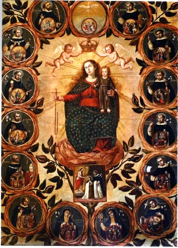 7105 anonimo virgen del rosario santos dominocos xviii ec