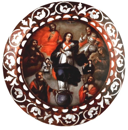 10701 an%c3%b3nimo escudo con inmaculada y santos xviii mx