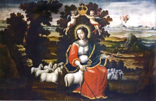 11619 anonimo divina pastora en un paisaje xviii ec