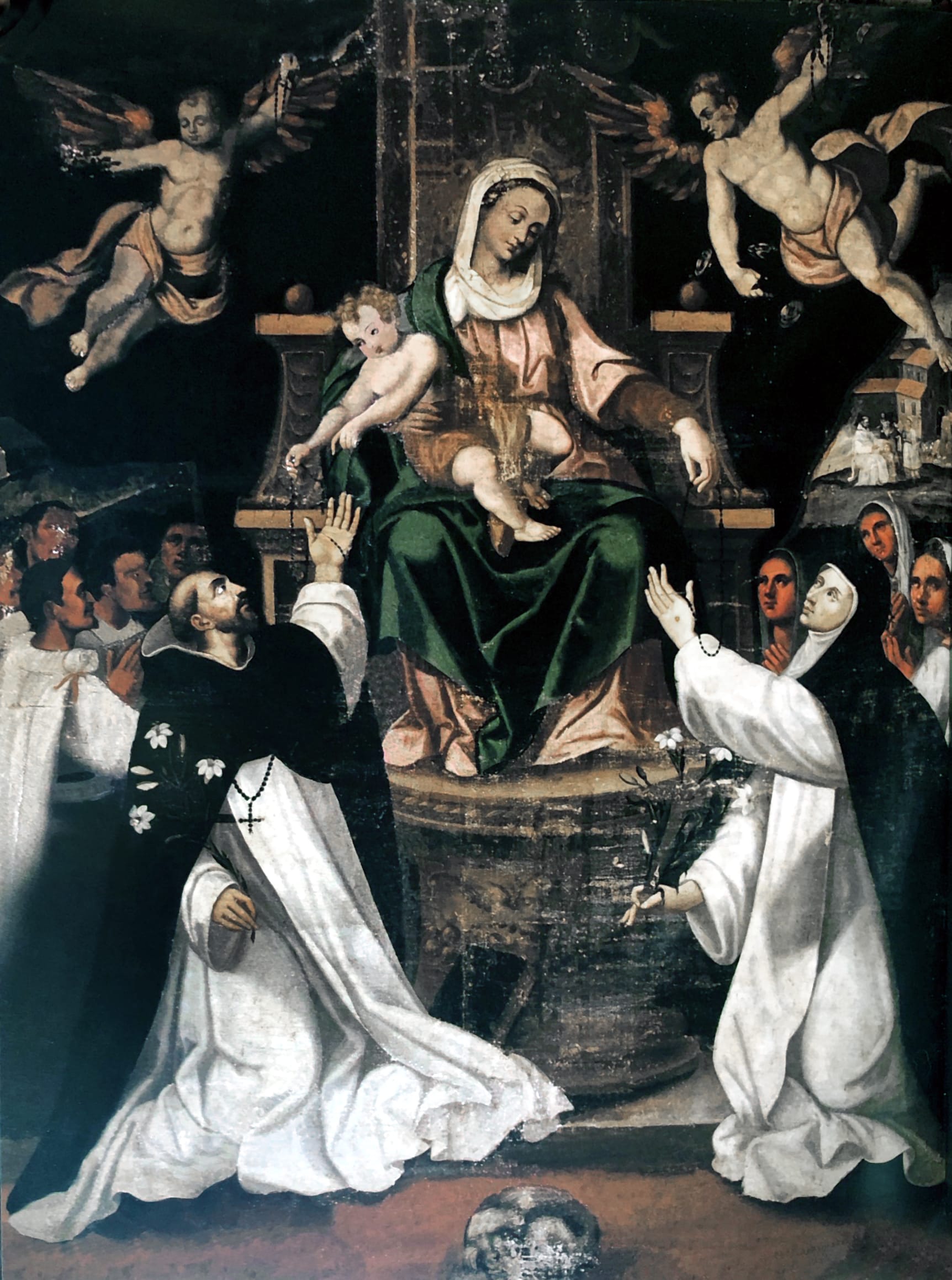19910 anonimo virgen rosario con domingo y cataliana xvii mx
