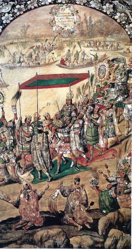 20493 miguel gonzalez 19 entrada de moctezuma 20 danzas mexicanos canoas lago 1698 mx